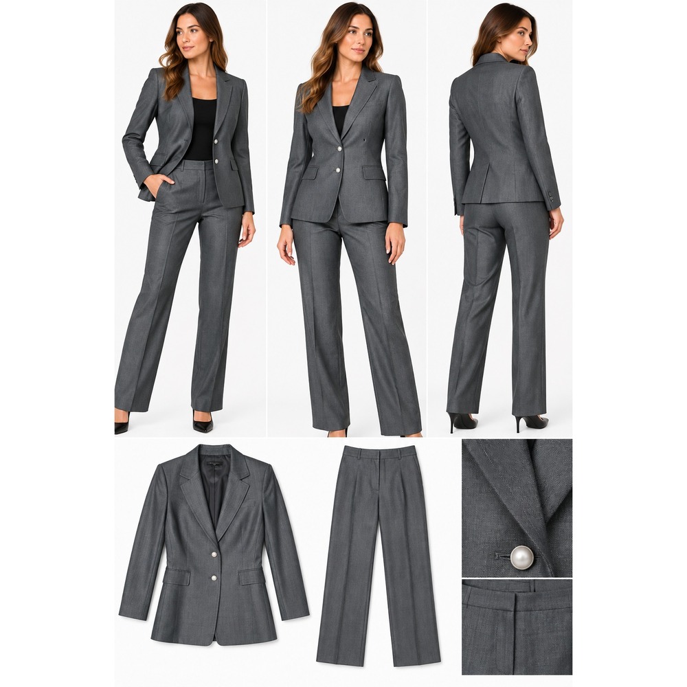 Tahari 2-Piece Blazer & Pants Suit Set Womens 6 Gray Wool Blend Professional
